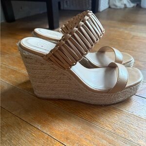 Tan Wedge Sandals with Braided Strap